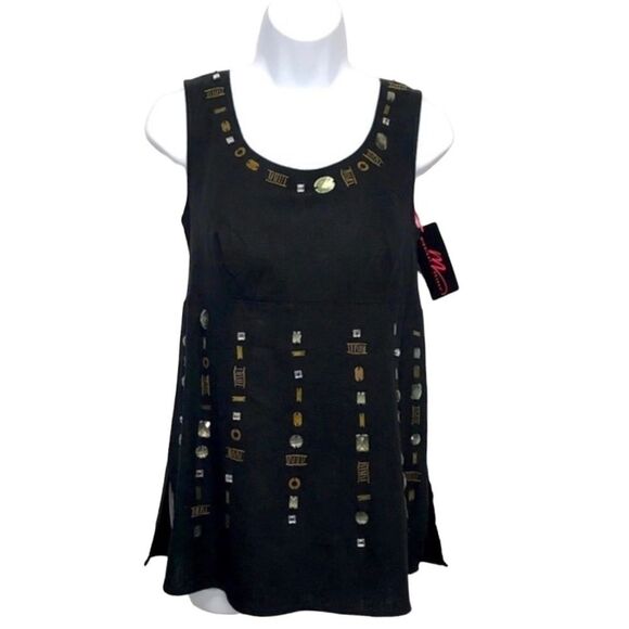 Sleeveless Linen Blend Southwestern Tunic Top Bronze Silver Neckline and Bodice - Picture 2 of 15